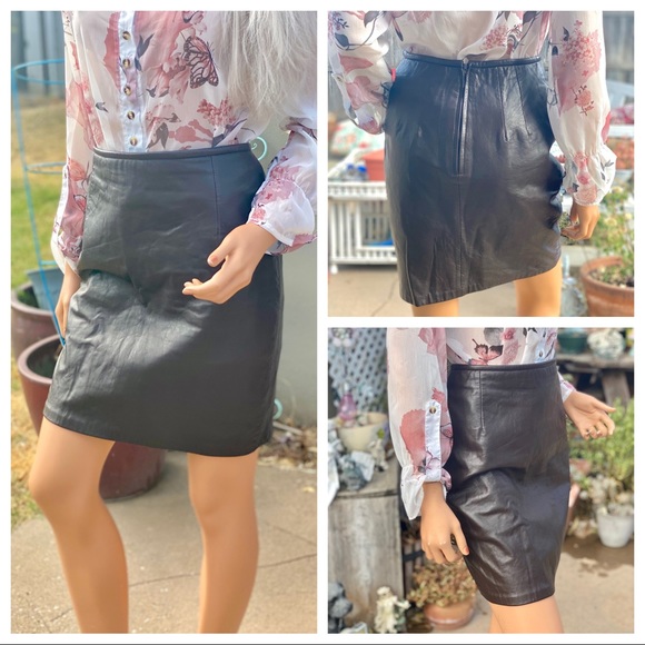 HUGO BUSCATI “MILANO” Brown Leather Pencil Mini Skirt - Picture 9 of 16